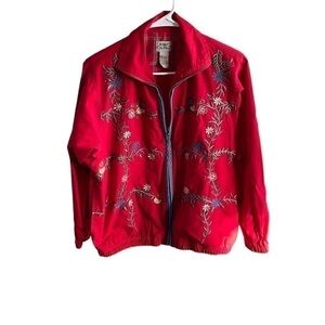 Koret City Blues flora embroidered jacket red sz small